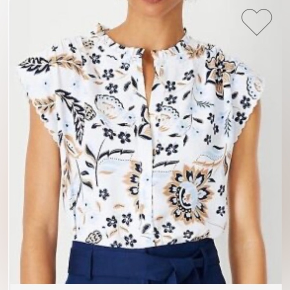 Ann Taylor Floral Cap Sleeve Blouse
